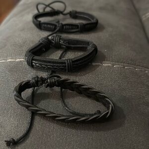 Black leather Bracelet Set